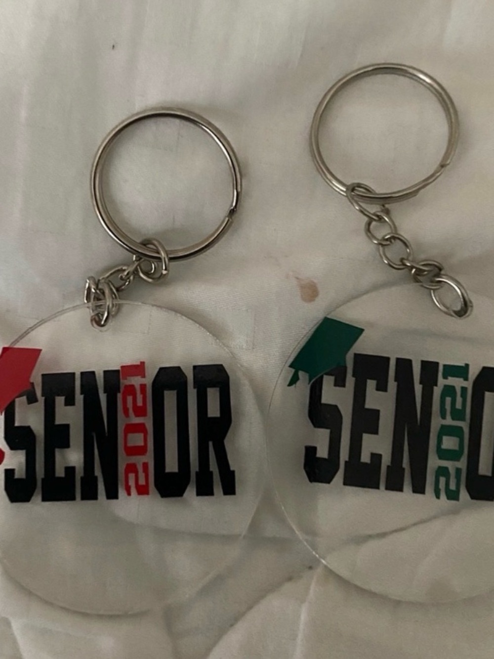 Senior 2021 Acrylic Keychain Pair - Black with Red & Green Accents color can cha